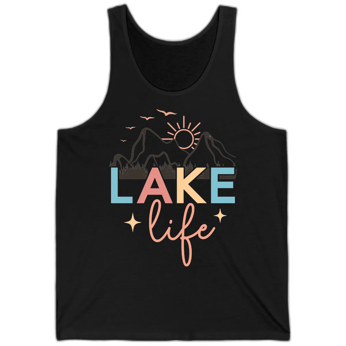 Mountain Lake Life Typography Tank in Black
